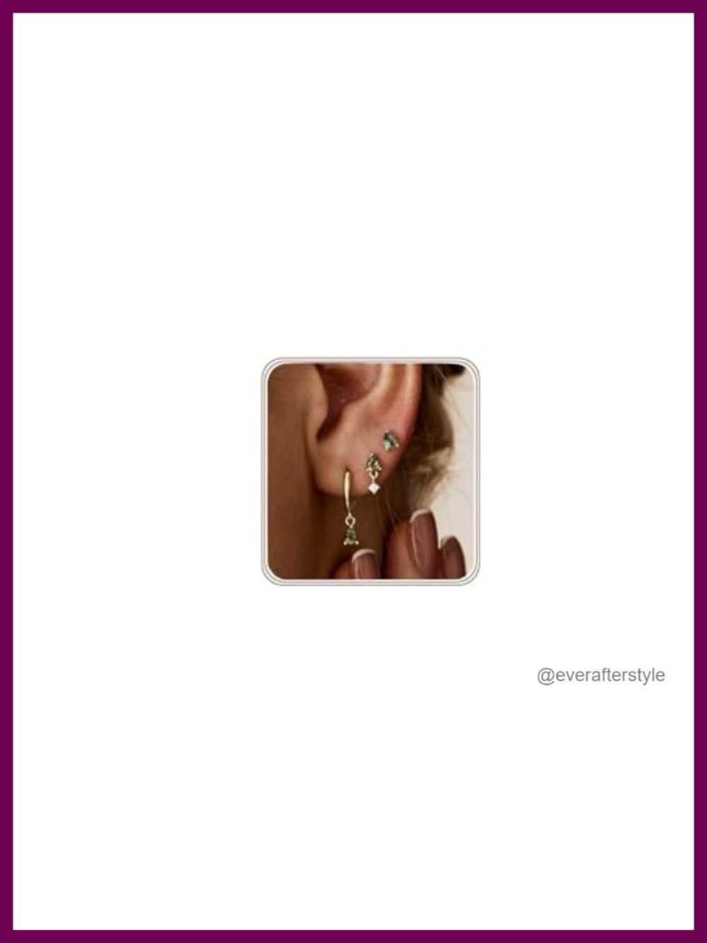 3 Pc Earring Stack Set 14k Gold Plated Natural Moss Agate Hypoallergenic Stud